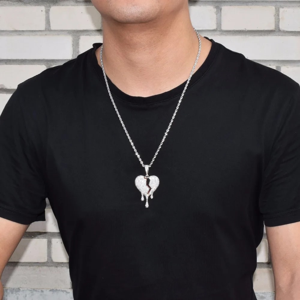  Men Drip Heart Necklace With Pendant Cubic Zircon